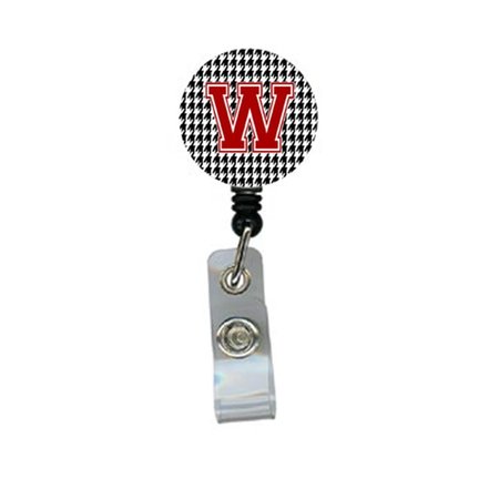 TEACHERS AID Houndstooth Black Initial W Monogram Initial Retractable Badge Reel Or Id Holder With Clip TE235559